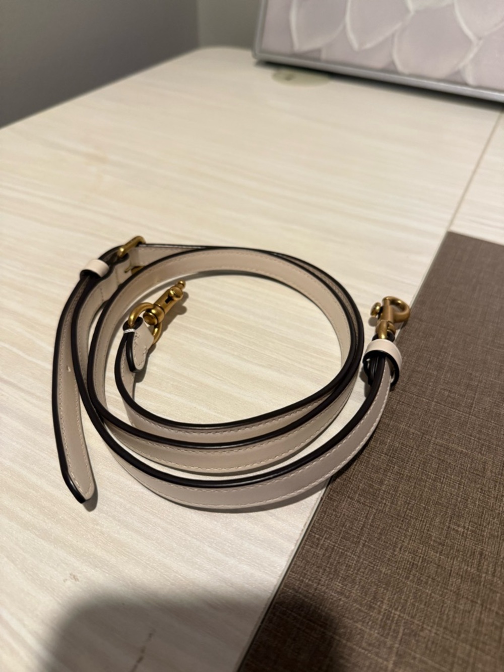 Coach Leather Crossbody Strap in Light Beige with Gold Hardware